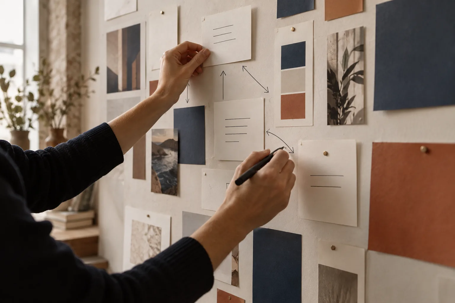 Sfeerbeeld van strategische merkplanning op een wand